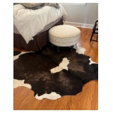 Custom Upholstered Ottoman & Cow Hide Rug