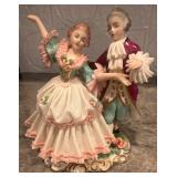  “Vintage German porcelain lace couple figurine, Thuringian region, early–mid 20th century; ‘T.W.’ m