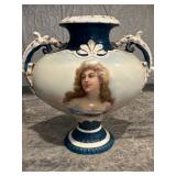 Antique European porcelain portrait vase, late 1800’s