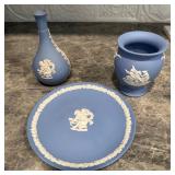 Wedgwood Jasperware Blue 3-Piece Set – Iconic relief, Made in England.