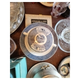 Currier and Ives platter, covered serving dish, and book