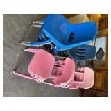child size chairs, 11 pink and 9 blue