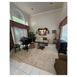 grand piano, vintage couch