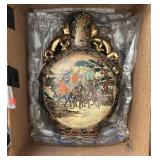Vintage Chinese Royal Satsuma Moon Flask with wood Stand Flask 16" T