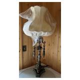 Brass and Crystal Table Lamp with Shade Very Heavy Vintage