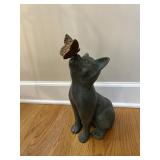 Cat and Butterfly Statue Cast Aluminum 