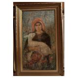 Lamb of Knossos Lithograph numbered and Signed Edna Hibel 1980 22.5"W 44.5" T Beautiful Frame