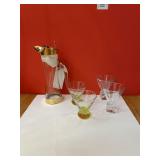Gold Rim Martini Pitcher and Stirrer, Martini Glasses Vintage