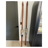 Antique Skis with Binding and Leather Boots