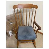 Nichols & Stone Rocking Chair wood with blue cushion