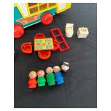 Vintage Fisher Price Play Family Camper - Set includes plastic camper, blue boat, yellow motorcycle 