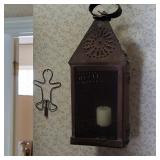 Primitive Vtg Antique Pierced Punched Tin Candle Lantern Lamp Rusted Hand Made