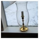 Vintage Brass Chamberstick Candleholder with Hurricane Glass