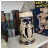 MARKED German Beer Stein Cobalt Blue with Pewter Lid