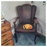 Caned Back Dark Wood Wing Chair