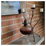 VINTAGE KEROSENE OIL LAMP w/CLEAR GLASS CHIMNEY SHADE