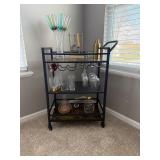  bar cart, a 3-tier mobile serving station featuring a metal frame, rustic wood shelves, a built-in 