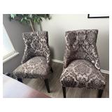 Button Tufted wingback Grey Damask Dining Chair