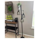 3-Light Black Industrial Floor Lamp with Hanging Cage Shades
