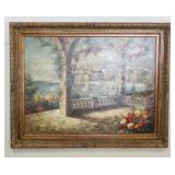1115	LARGE FRAMED OIL ON CANVAS, MEDITERRANEAN SHORE SCENE, SIGNED LOWER LEFT, APPROXIMATELY 58 IN X 46 IN OVERALL