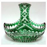 1015	EMERALD CUT TO CLEAR GLASS BASKET, APPROXIMATELY 8 IN X 5 IN X 8 IN H