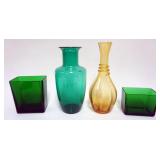 1019	GROUP OF ASSORTED CONTEMPORARY COLORED GLASS VASES, TALLEST APPROXIMATELY 13 IN