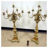 1035	PAIR OF TALL COMPOSITE AND METAL LEAF CANDELABRAS, EACH APPROXIMATELY 49 IN H