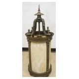 1036	LARGE SLAG GLASS HANGING LIGHT FIXTURE, 1 GLASS PANEL DAMAGED, APPROXIMATELY 46 IN H