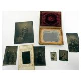 1052	GROUP OF ASSORTED TIN TYPE IMAGES INCLUDING A LARGE DOG LYING ON 2 CHAIRS