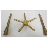 1067	BRASS SAFE DOOR STAR HANDLE AND 2 BRASS SAFE HANDLES