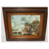1081	FRAMED PRINT OF CASTLE ALONG WATERWAY, APPROXIMATELY 20 IN X 24 IN OVERALL