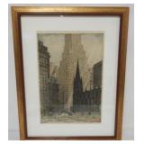 1087	KASIMIR HOERNES FRAMED AND MATTED ETCHING OF NEW YORK CITY TRINITY CHURCH, ARTIST SIGNE, APPROX