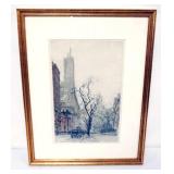 1088	LUIGI KASIMIR FRAMED AND MATTED ETCHING, 5TH AVE NEW YORK, ARTIST SIGNED, APPROXIMATELY 20 IN X