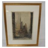 1089	SIGNED AND NUMBERED ETCHING OF GENERAL ELECTRIC BUILDING, NYC, #26/100, FRAMED AND MATTED, APPR