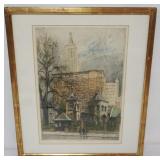 1090	ROBERT KASIMIR SIGNED ETCHING, NEW YORK LITTLE CHURCH, FRAMED AND MATTED, APPROXIMATELY 18 1/2 