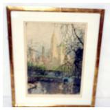 1091	TANNA KASIMIR HOERNES FRAMED AND MATTED ETCHING, NEW YORK CENTRAL PARK, ARTIST SIGNED, APPROXIM