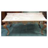 1215	FANCY CAST BRASS TABLE WITH ONYX TOP, APPROXIMATELY 38 IN X 20 IN X 17 IN 