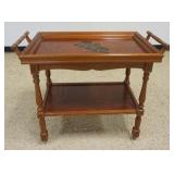 1220	ROLLING SERVING CART WITH BURL WOOD TOP AND LOWER SHELF, APPROXIMATELY 38 IN X 21 IN X 30 IN H