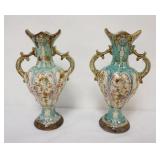 1012	PAIR OF MAJOLICA GLAZED VASES, EACH APPROXIMATELY 12 IN HIGH