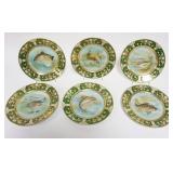1024	HAND PAINTED NIPPON FISH PLATES, ARTIST SIGNED A BIHR, SET OF 6, EACH APPROXIMATELY 8 3/4 IN, O