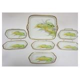 1043	HAND PAINTED NIPPON CORN ON THE COB SET W/10 IN X 13 IN DOUBLE HANDLED DEEP WELL TRAY & 6-8 3/4