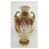 1064	HAND PAINTED NIPPON DOUBLE HANDLED VASE, 10 1/2 IN HIGH