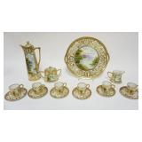 1065	HAND PAINTED NIPPON CHOCOLATE SET W/APPROXIMATELY 12 IN TRAY, CHOCOLATE POT, 6 CUPS & SAUCERS, 