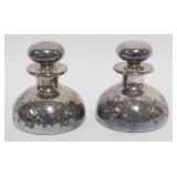 1089	PAIR OF ANTIQUE 999 SILVER OVERLAY TOOLED PERFUME BOTTLES, EACH APPROXIMATELY 3 1/2 IN H