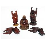 1091	GROUP OF ASSORTED CARVED WOOD ASIAN FIGURES, LARGEST APPROXIMATELY 5 IN H