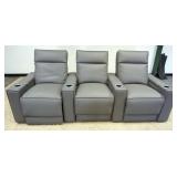 1183	LEATHER HOME THEATER ELECTRIC RECLINING SEATS, 3 SECTIONS AND COMPARTMENTS IN ARMS, APPROXIMATE