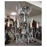 1185	WROUGHT IRON AND CRYSTA HANGING CHANDELIER, APPROXIMATELY 38 IN X 43 IN H