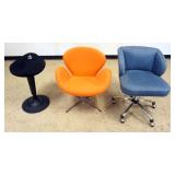 1188	3 PIECE GROUP OF CHAIRS INCLUDING MID CENTURY MODERN STYLE CHAIR AND STOOL AND DENIM UPHOLSTERE