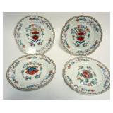 1002	ANTIQUE PORCELAIN PLATES WITH HAND PAINTED FLOWERS, CRESTS AND SHIELDS, EACH APPROXIMATELY 9 1/