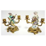 1020	PAIR OF MEISSEN AND GILT BRONZE CANDLESTICKS, EACH APPROXIMATELY 9 IN H